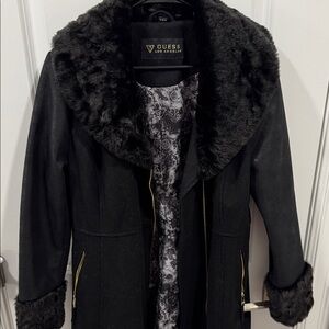 GUESS Black Teddy Jacket with Faux Fur Trim
